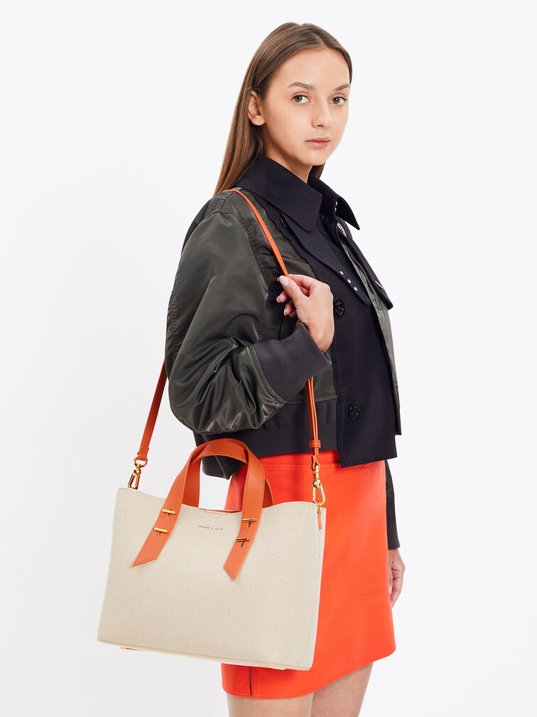 Double Handle Hobo Bag, Orange, hi-res