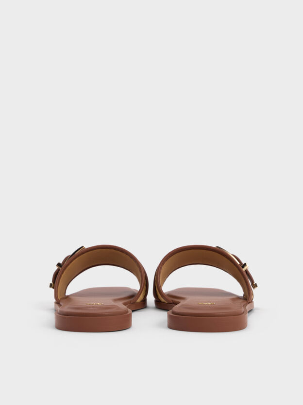 Whitney Leather & Raffia Slide Sandals, Brown, hi-res