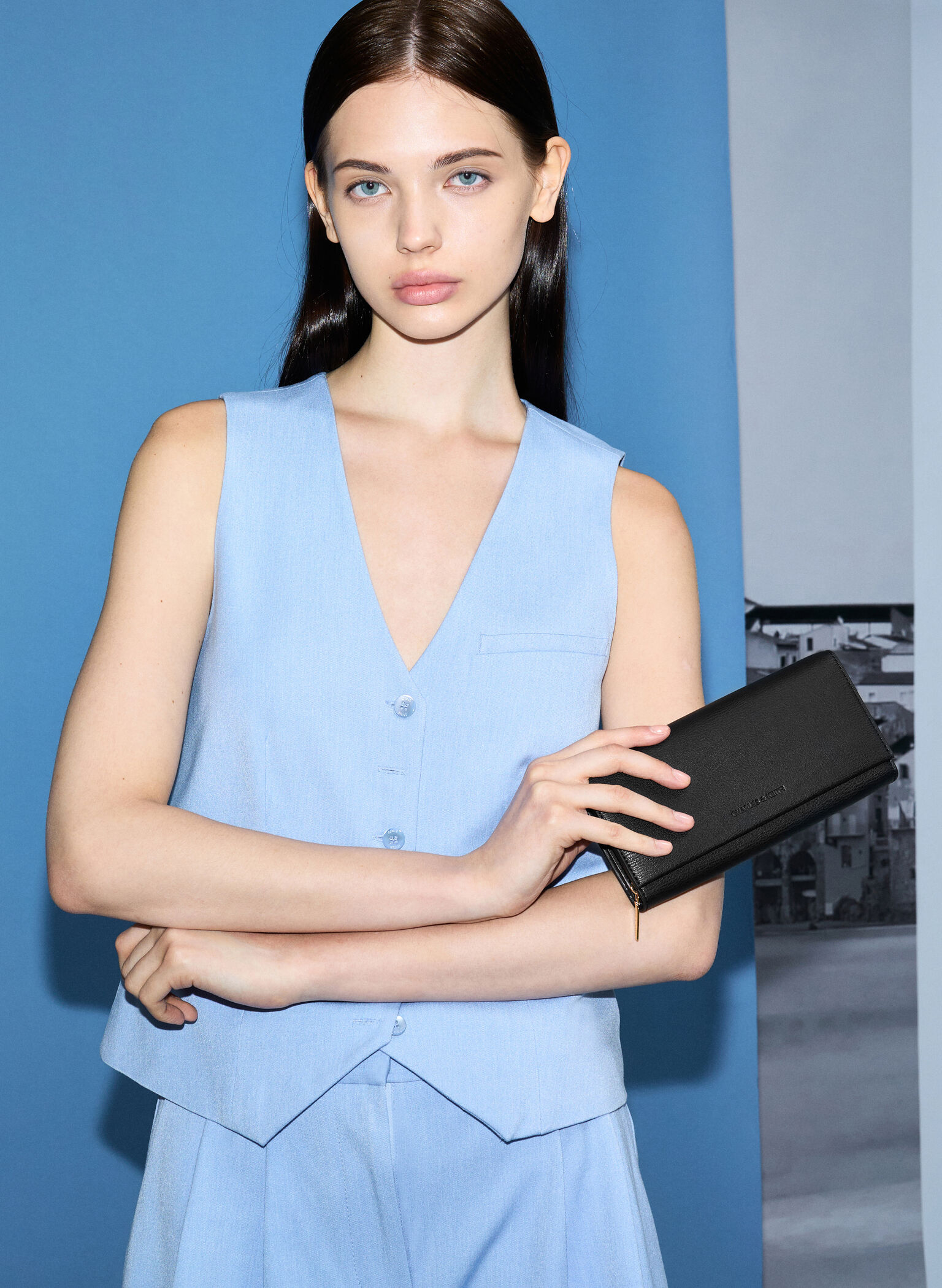 Muriel Front Flap Long Wallet, Black, hi-res
