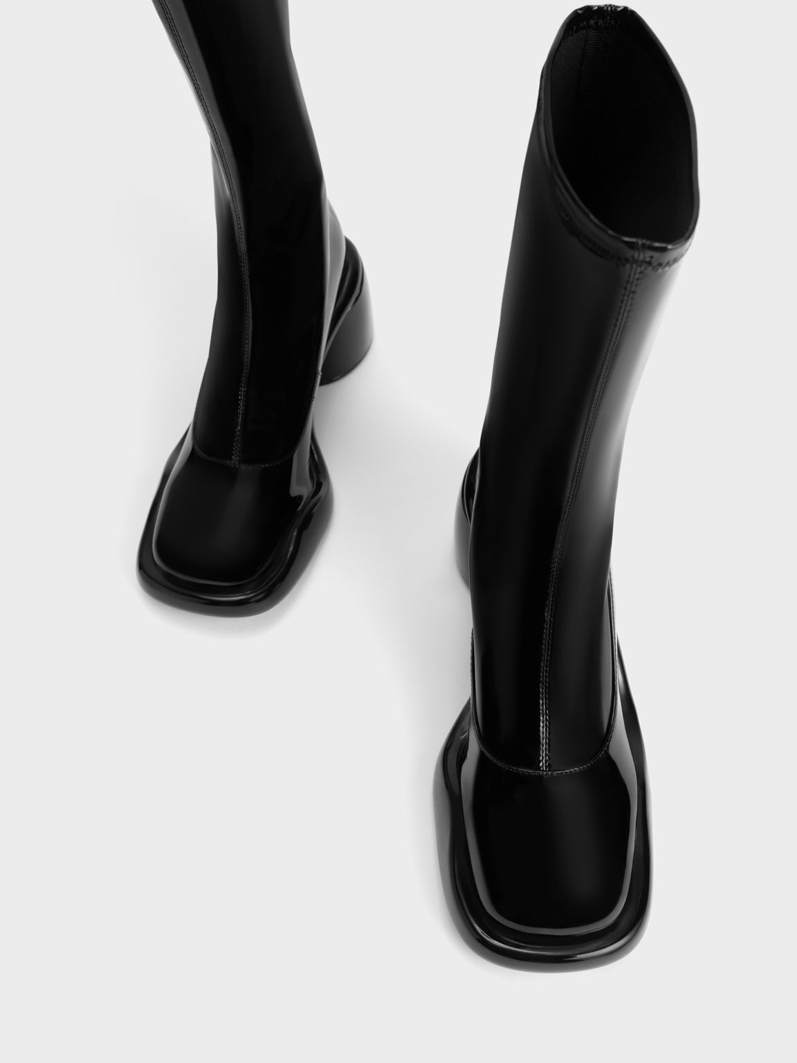 Lula Patent Chunky Heel Calf Boots, Black, hi-res