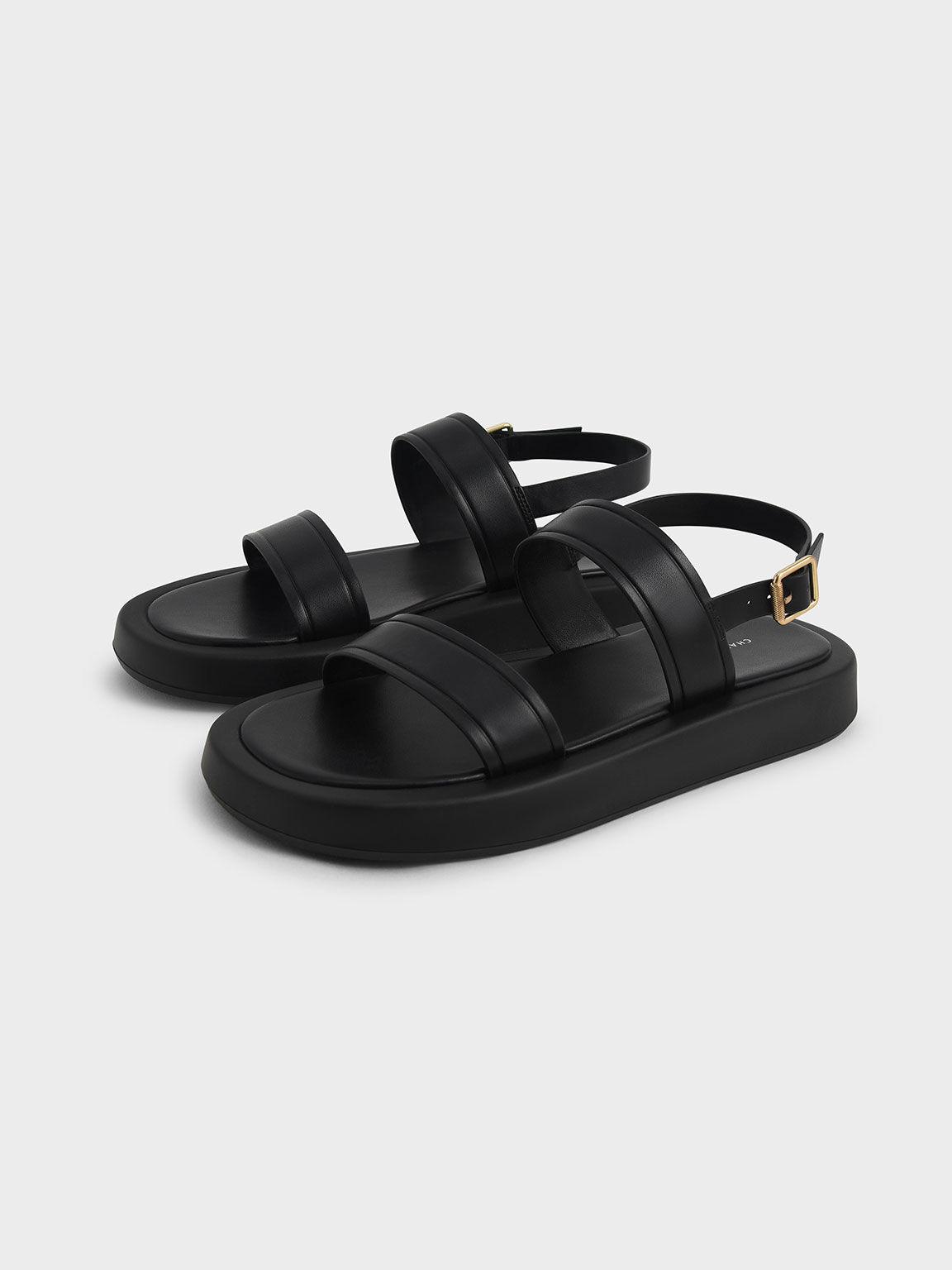 Womens Shoes Flats and flat shoes Flat sandals Charles & Keith Denim Open Toe Slingback Platform Sandals in Black 