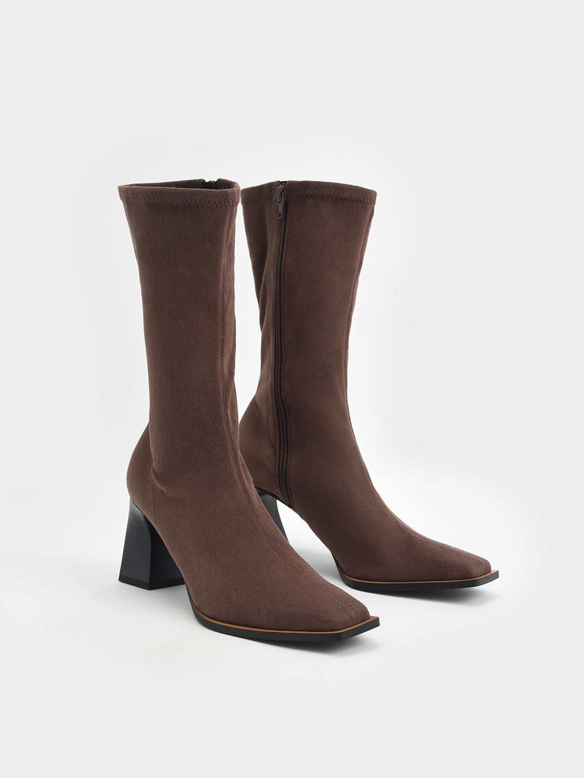Side-Zip Sculptural Heel Textured Calf Boots, Burgundy, hi-res