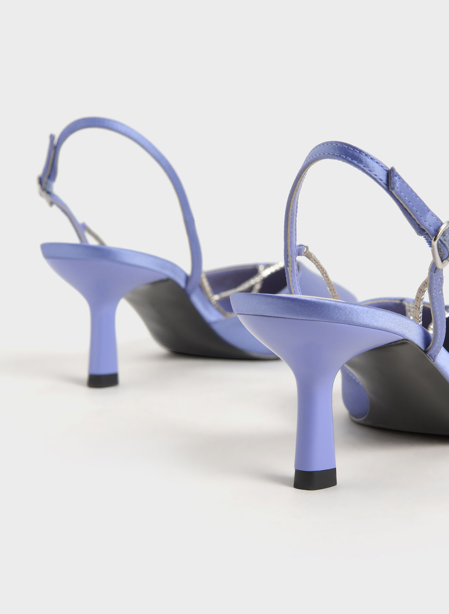 Blue Recycled Polyester Gem-Strap Slingback Pumps - CHARLES & KEITH MY