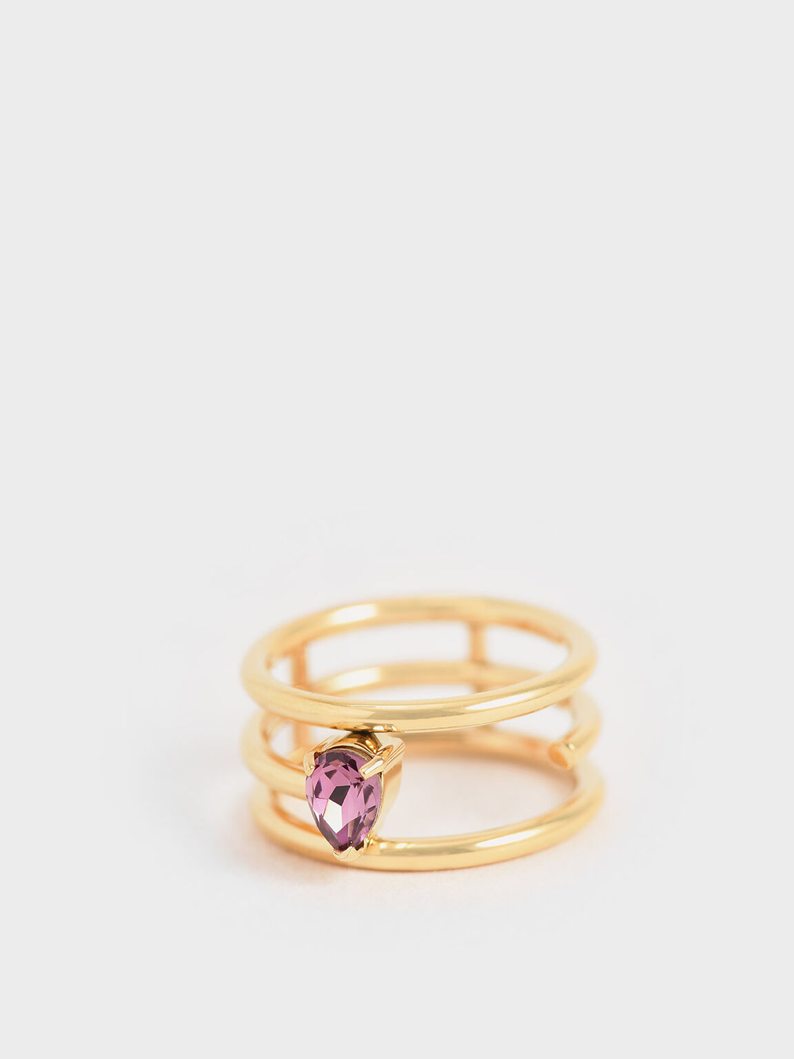 Crystal Embellished Caged Ring, Gold, hi-res