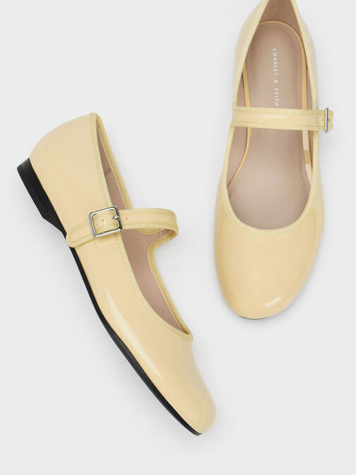 Patent Buckled Mary Jane Flats, Yellow, hi-res