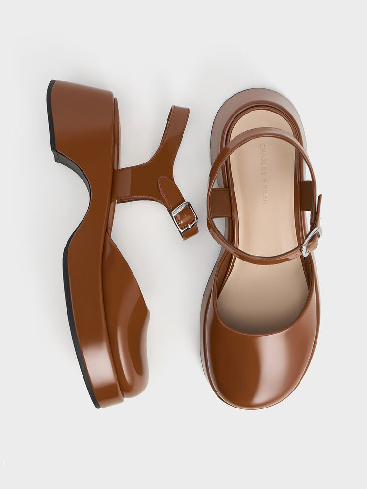 Brown Nerina AnkleStrap Platform Flats CHARLES & KEITH US