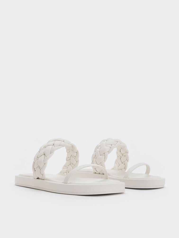 Braided-Strap Flatform Sandals, White, hi-res