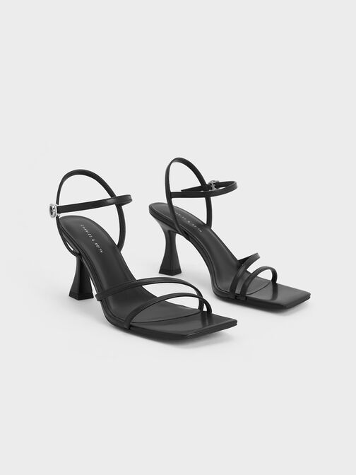 Sandalias de tiras con tacón trapezoidal, Negro, hi-res