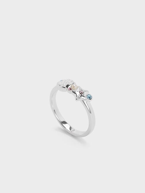 Oceana 施華洛世奇®水晶貝殼戒指, 銀色, hi-res