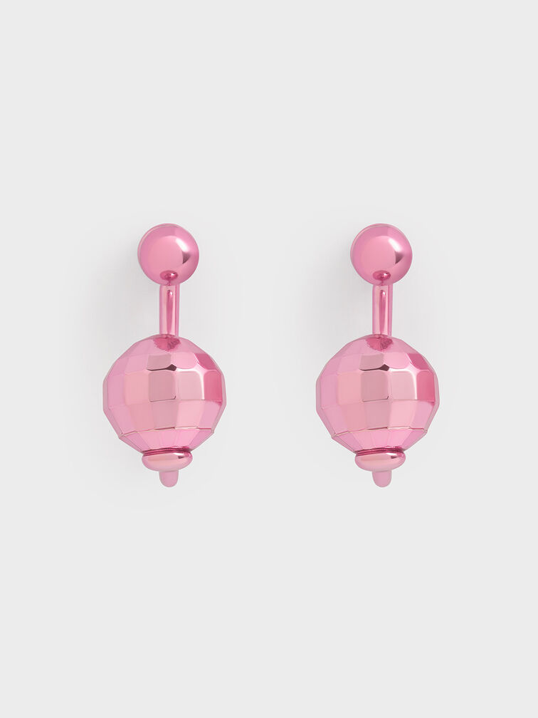 Disco Ball Stud Jacket Earrings, Pink, hi-res