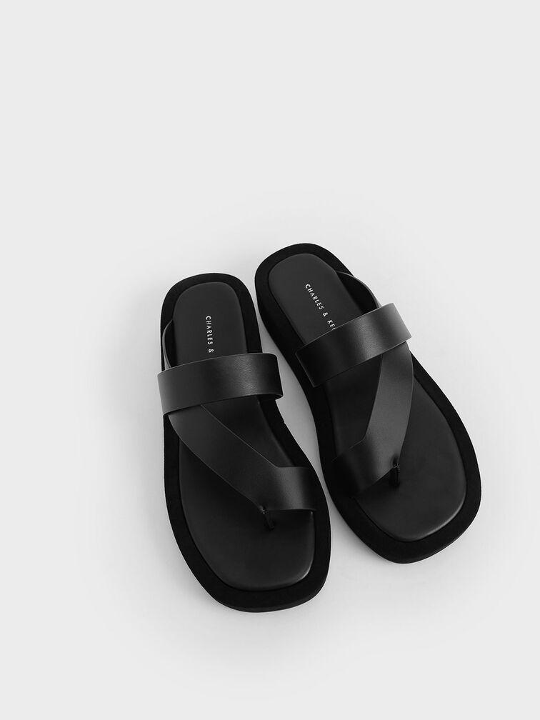 Toe-Loop Platform Sandals, Black, hi-res