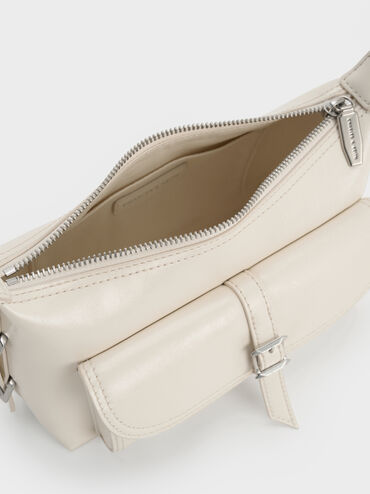 Bolso de hombro Bryna con hebilla, Crema, hi-res