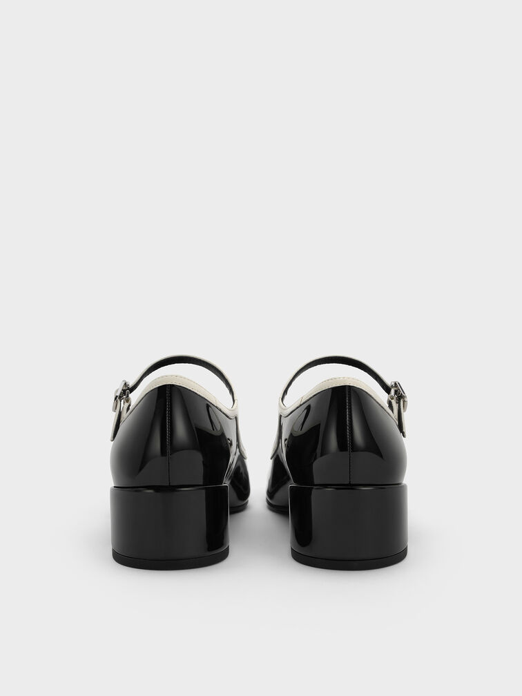Patent Contrast-Trim Double-Strap Mary Jane Pumps, Black Patent, hi-res