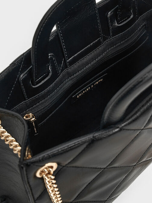 Apfra Quilted Chain-Handle Bag, Black, hi-res