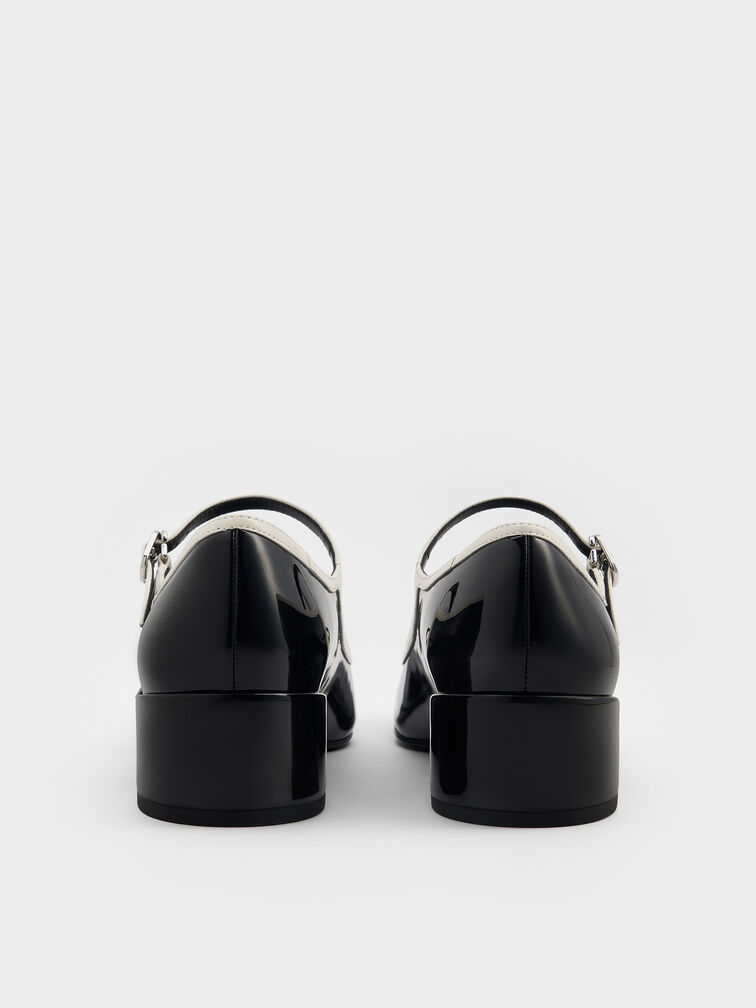 Patent Contrast-Trim Double-Strap Mary Jane Pumps, Black Patent, hi-res