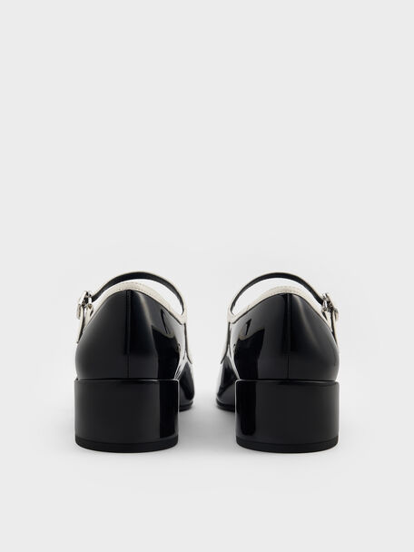 Patent Contrast-Trim Double-Strap Mary Jane Pumps, Black Patent, hi-res
