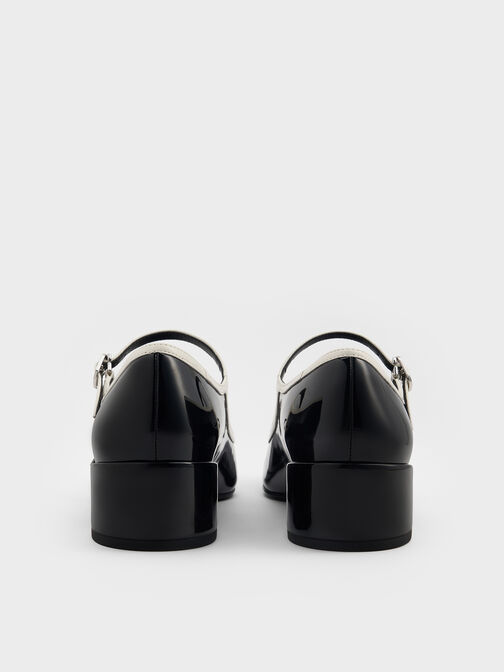 Patent Contrast-Trim Double-Strap Mary Jane Pumps, Black Patent, hi-res