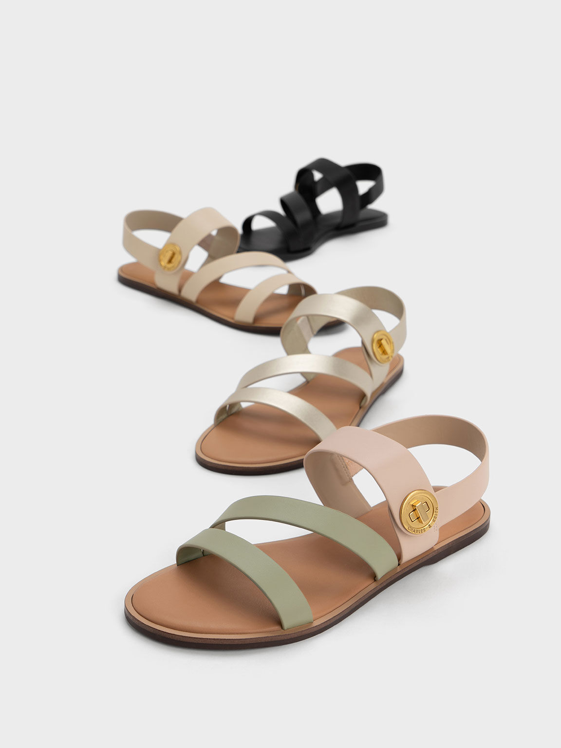 Asymmetric Strappy Sandals, Black, hi-res