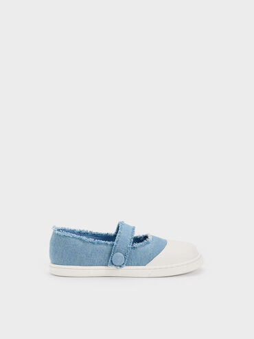 Girls' Toe-Cap Denim Mary Janes, Light Blue, hi-res