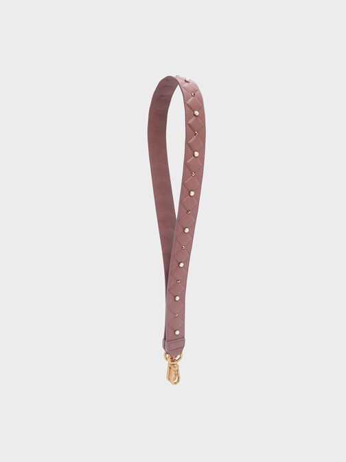 Embellished Quilted Bag Strap, Mauve, hi-res