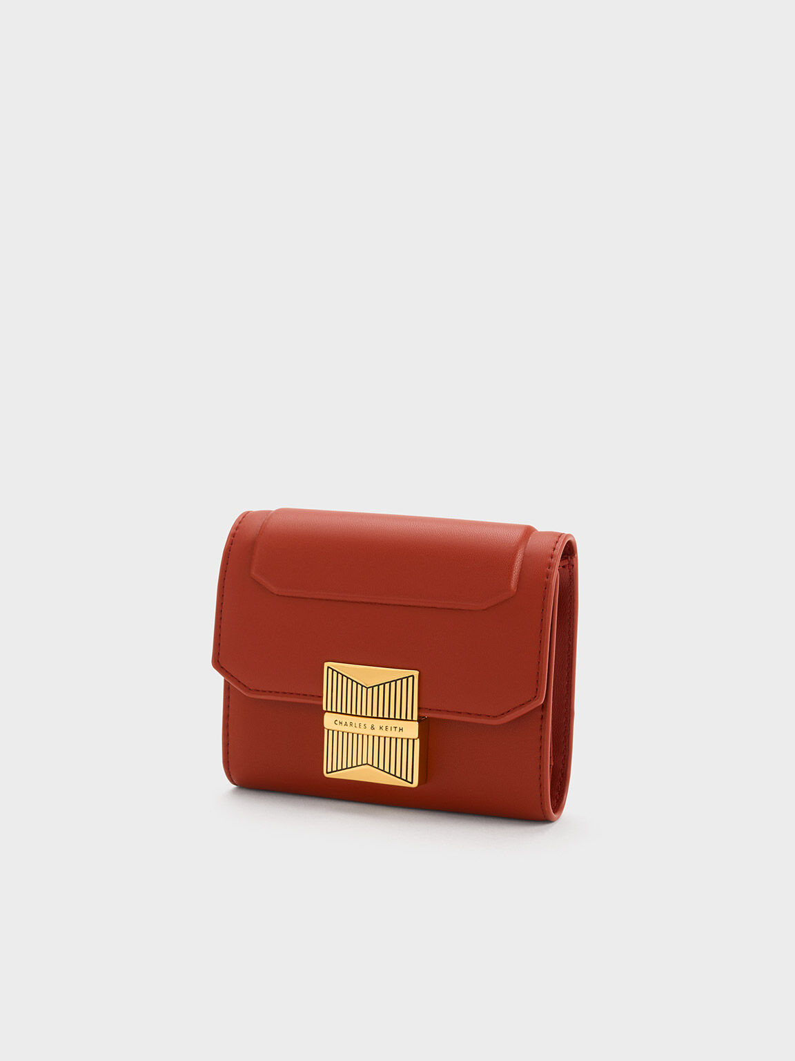 Kalinda 磁釦三摺短夾, 磚紅色, hi-res