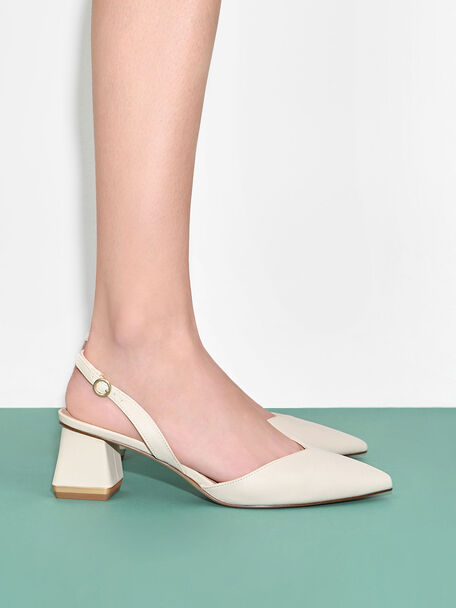 Trapeze Heel Slingback Pumps, Chalk, hi-res