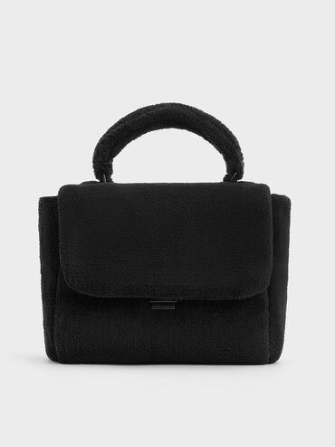 Loey Textured Top Handle Bag, Jet Black, hi-res