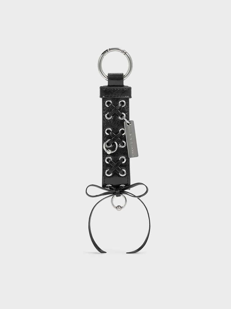 Breloque sac à lacets et œillets, Noir, hi-res