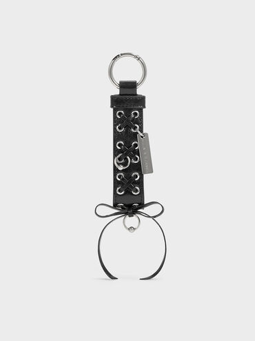 Breloque sac à lacets et œillets, Noir, hi-res