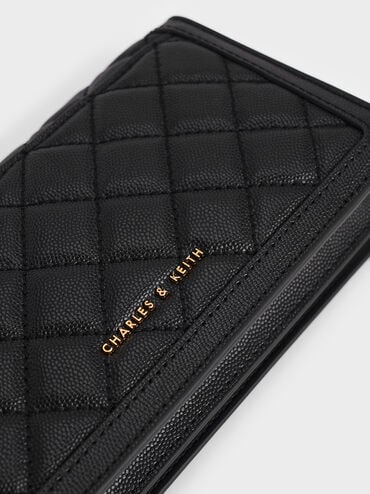 Micaela Quilted Long Wallet, Black, hi-res