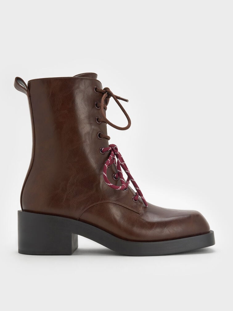 Logan Double-Lace Mid-Calf Combat Boots, Dark Brown, hi-res