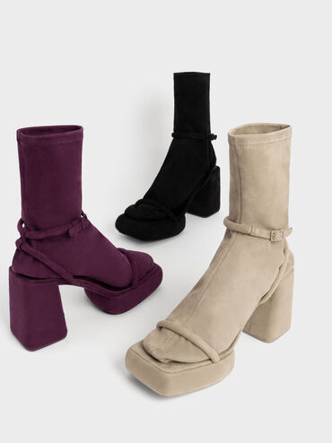 Lucile Textured Platform Calf Boots, Burgundy, hi-res
