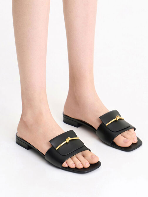 Sandalias con detalle de nudo, Negro, hi-res