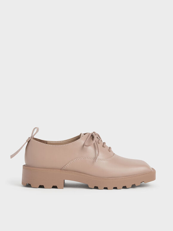 mouggan Collection: Lace-Up Cleated Sole Brogues, Beige, hi-res