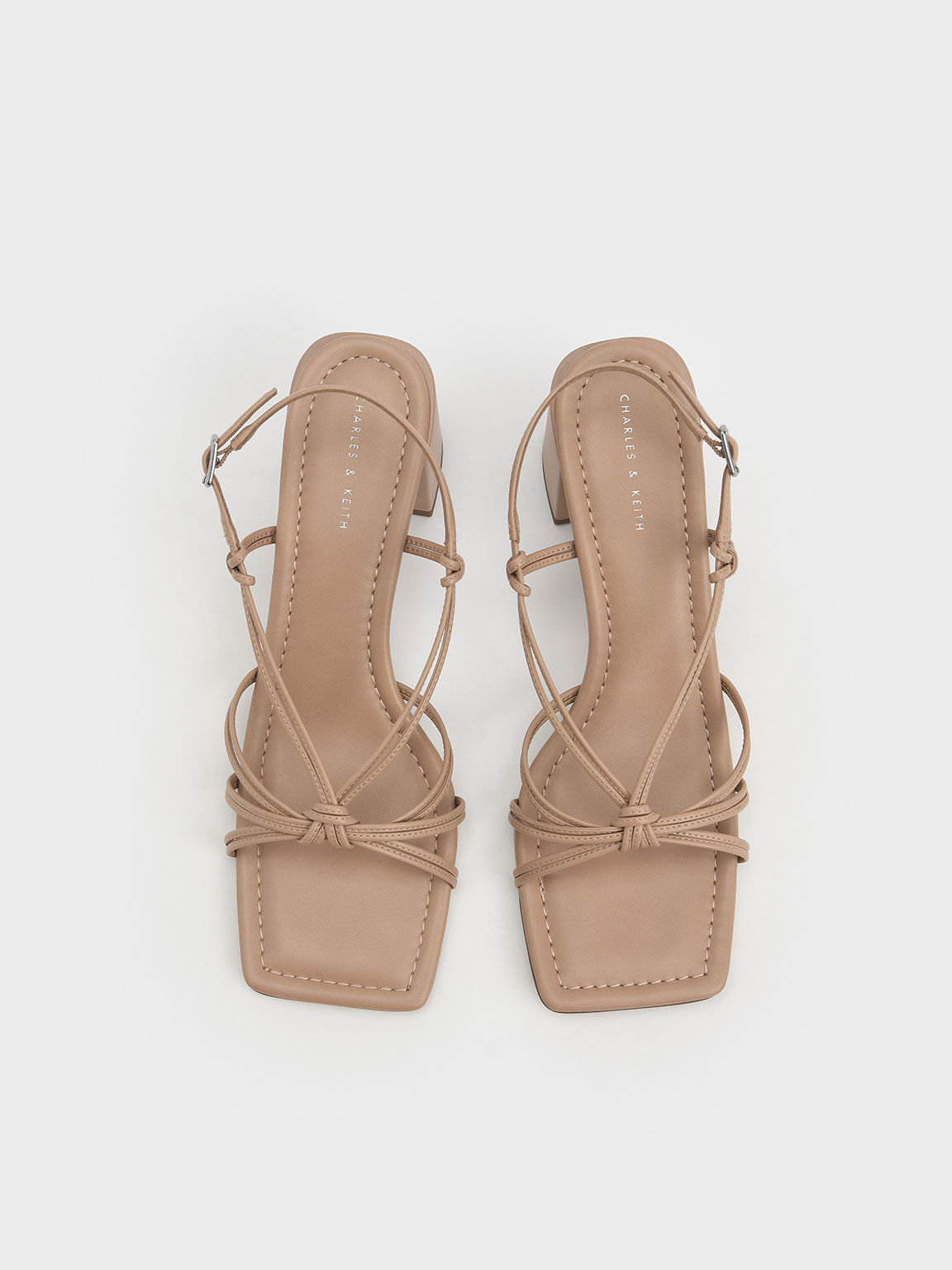 Knotted Slingback Heeled Sandals, Camel, hi-res