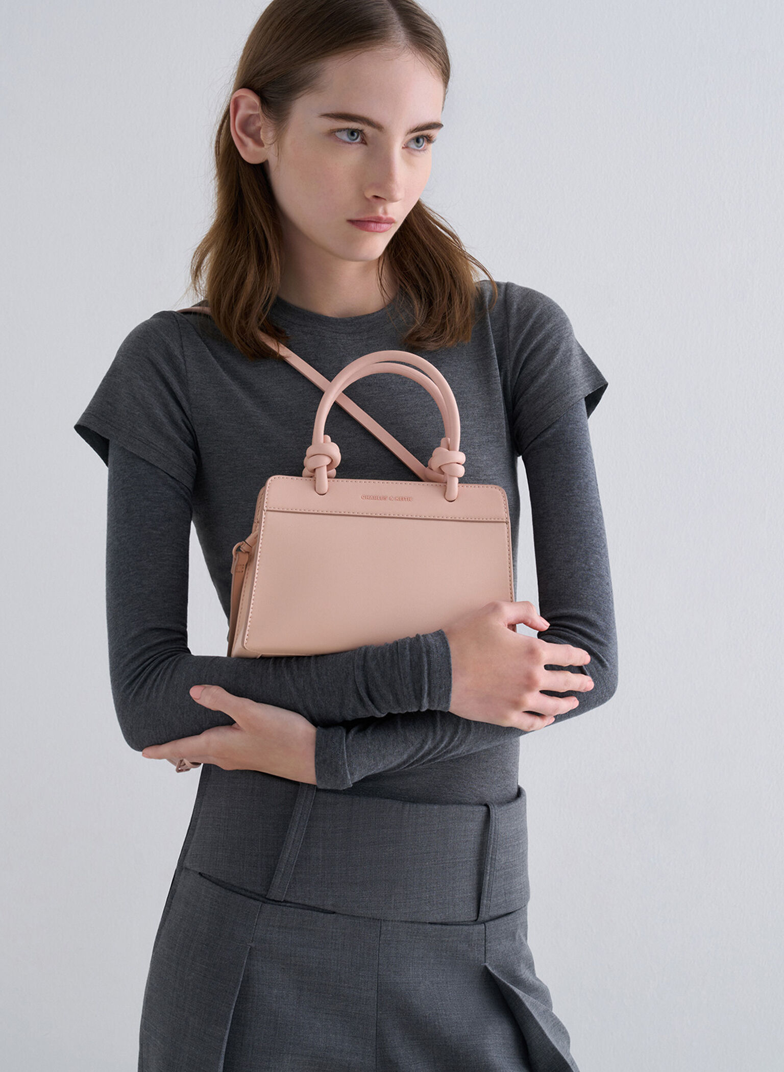 Sabine Knotted-Handle Trapeze Tote Bag, Light Pink, hi-res