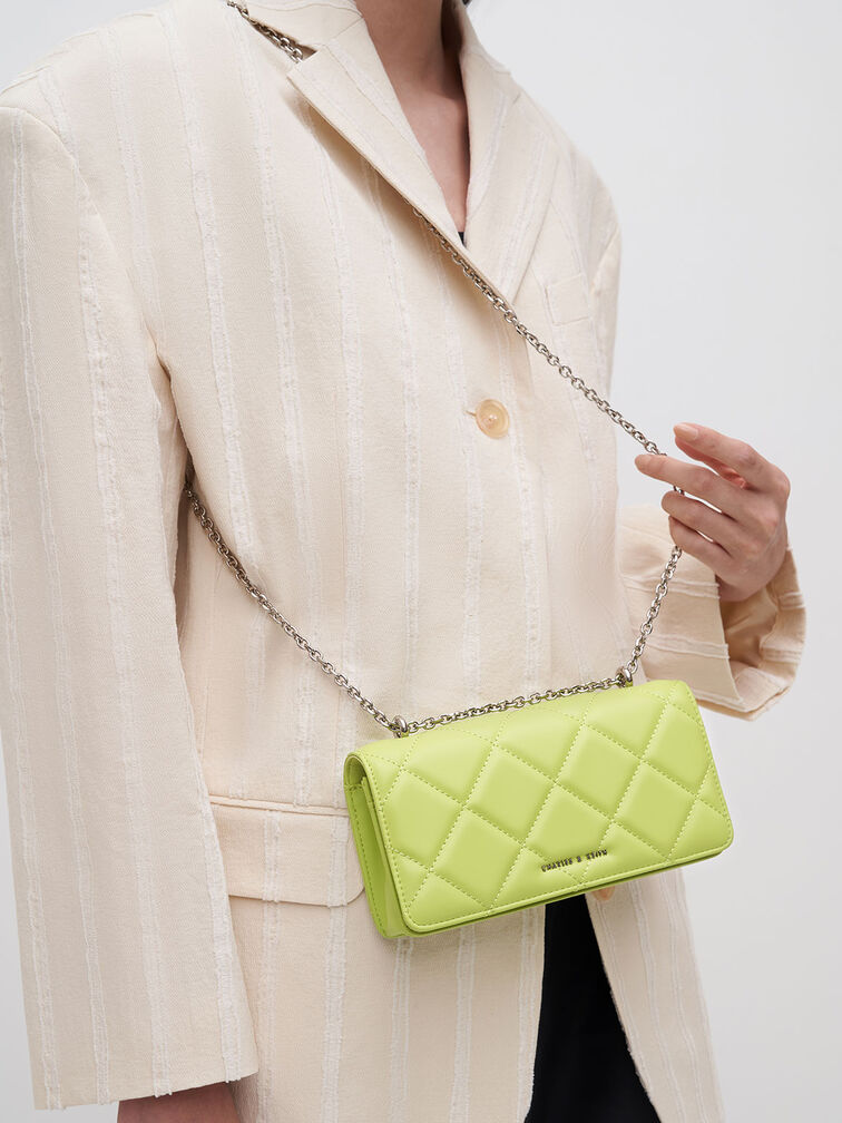 Paffuto Chain Handle Quilted Long Wallet, Lime, hi-res