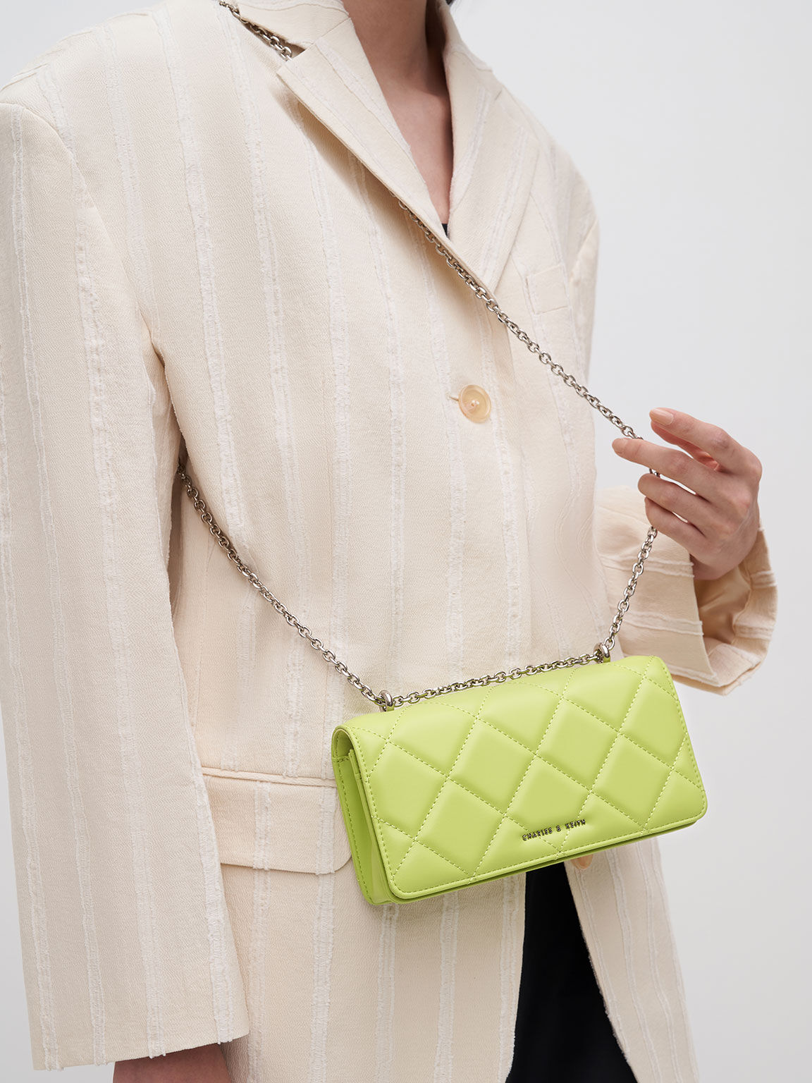 Paffuto Chain Handle Quilted Long Wallet, Lime, hi-res