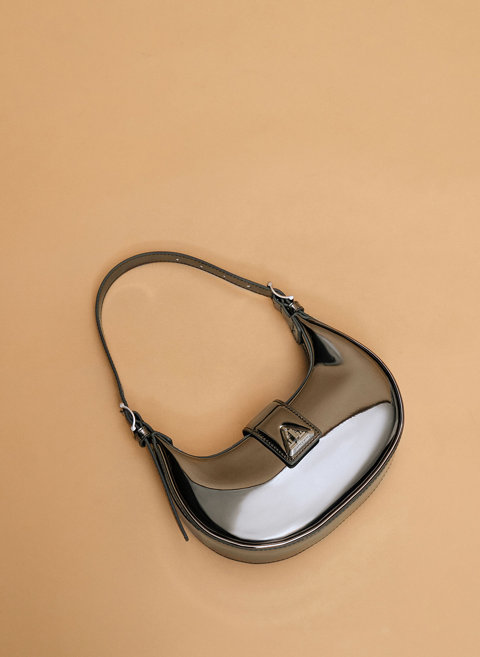 Trice Metallic Accent Belted Shoulder Bag, Pewter, hi-res