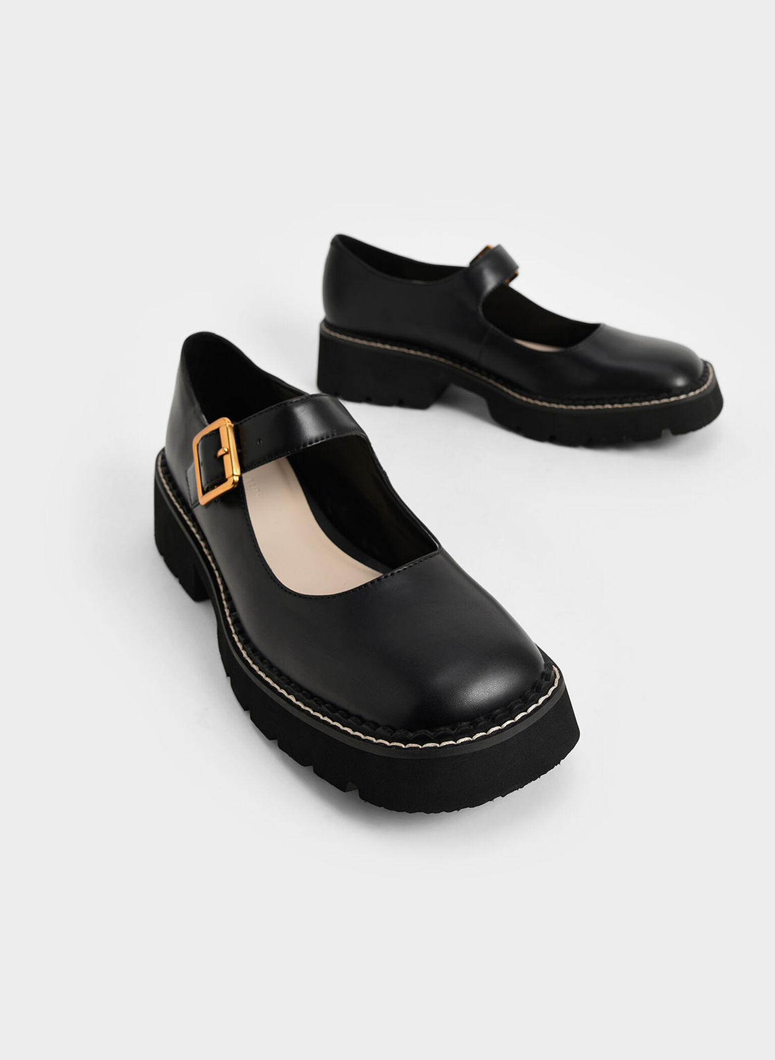 Metallic Buckle Mary Janes, Black, hi-res