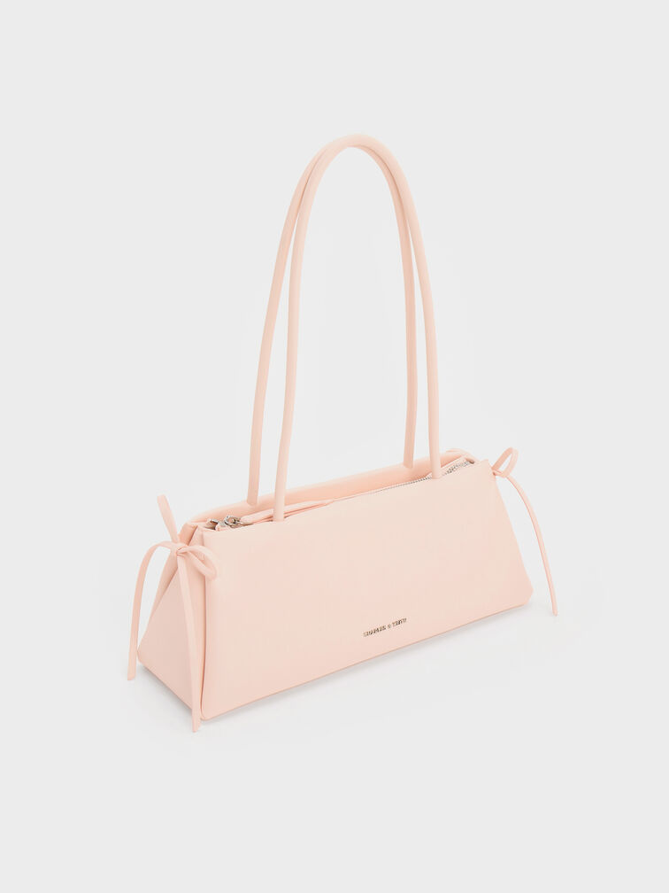 Bolso alargado tipo trapecio con lazo, Rosa suave, hi-res