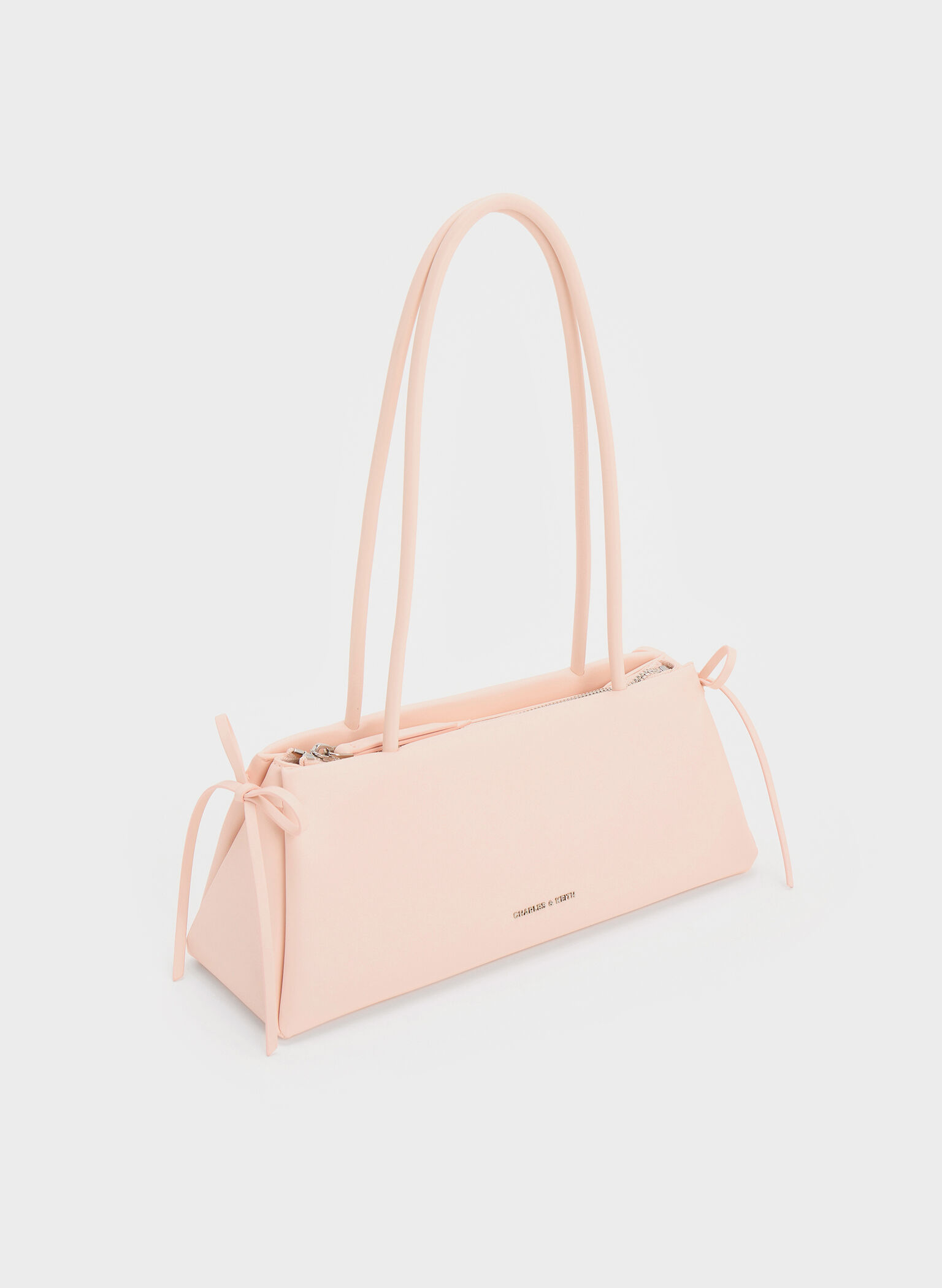Hazel Bow Elongated Trapeze Shoulder Bag, Soft Pink, hi-res