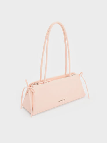 Hazel Bow Elongated Trapeze Shoulder Bag, Soft Pink, hi-res
