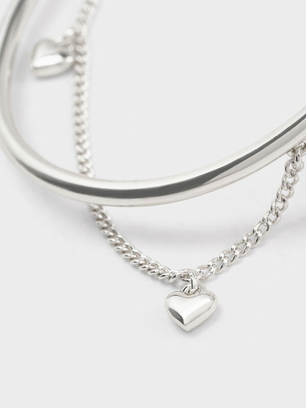 Bracelet &agrave; maillons et pierres en formes d c&oelig;ur Annalise, Argent, hi-res