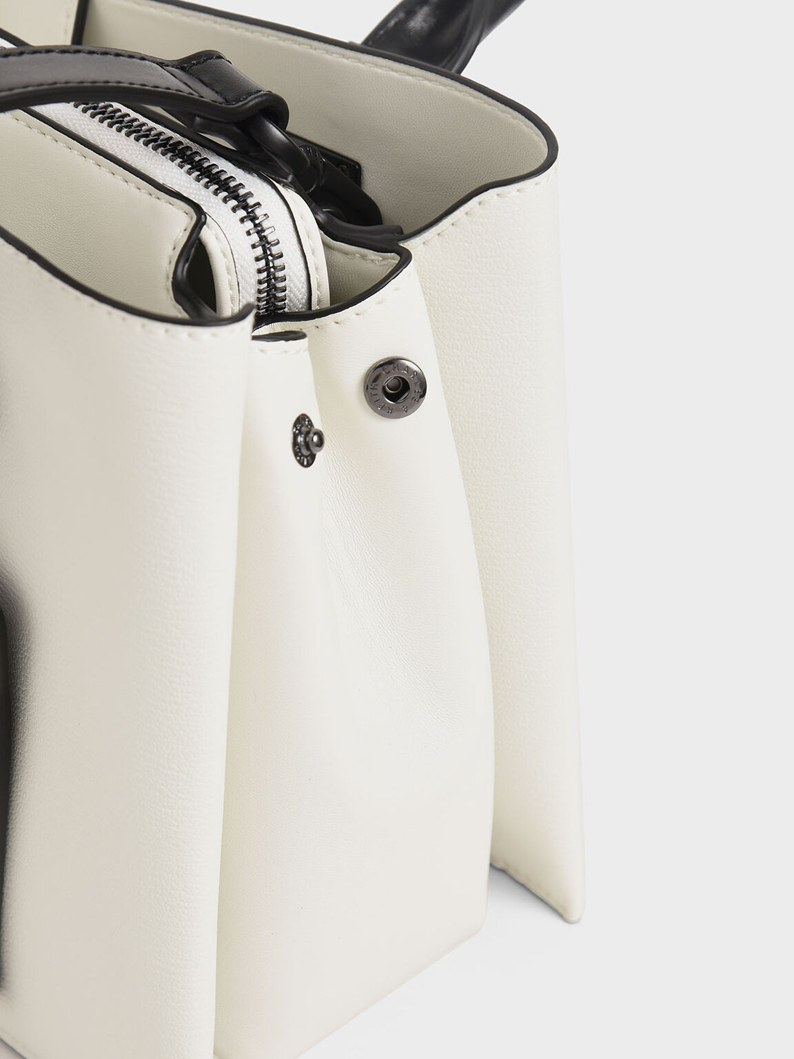 Double Top Handle Structured Bag, White, hi-res