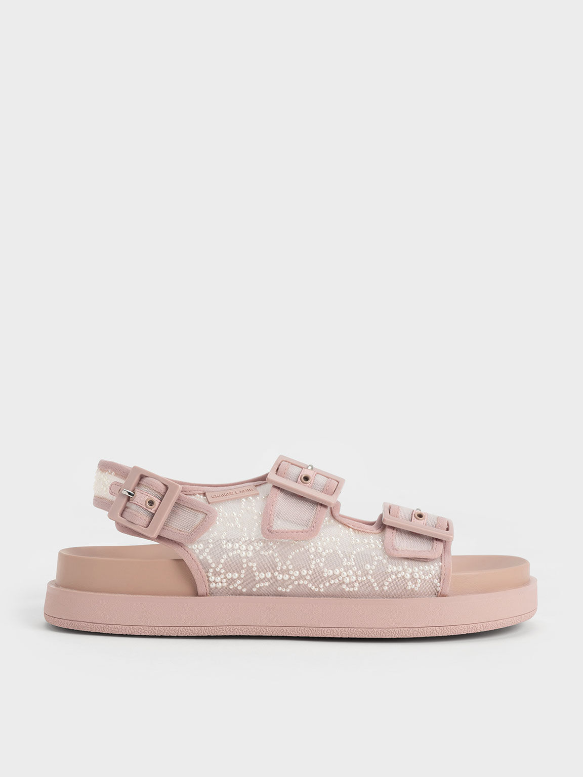 Nude Beaded Mesh Flatform Sandals CHARLES KEITH OM