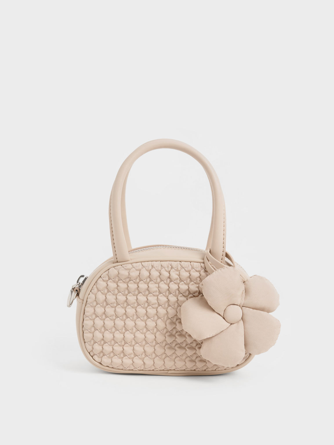 Nylon Textured Top Handle Bag, Nude, hi-res