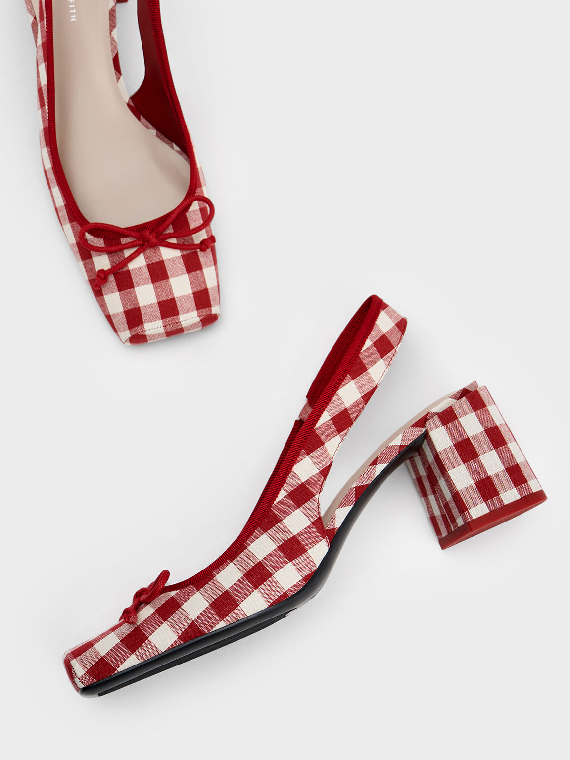 Bow Checkered Slingback Pumps, Multi, hi-res
