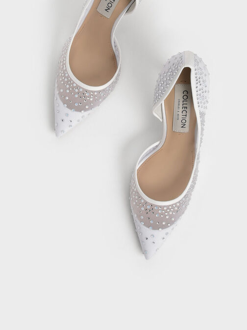 Blythe Mesh Embellished Half-D'Orsay Pumps, White, hi-res