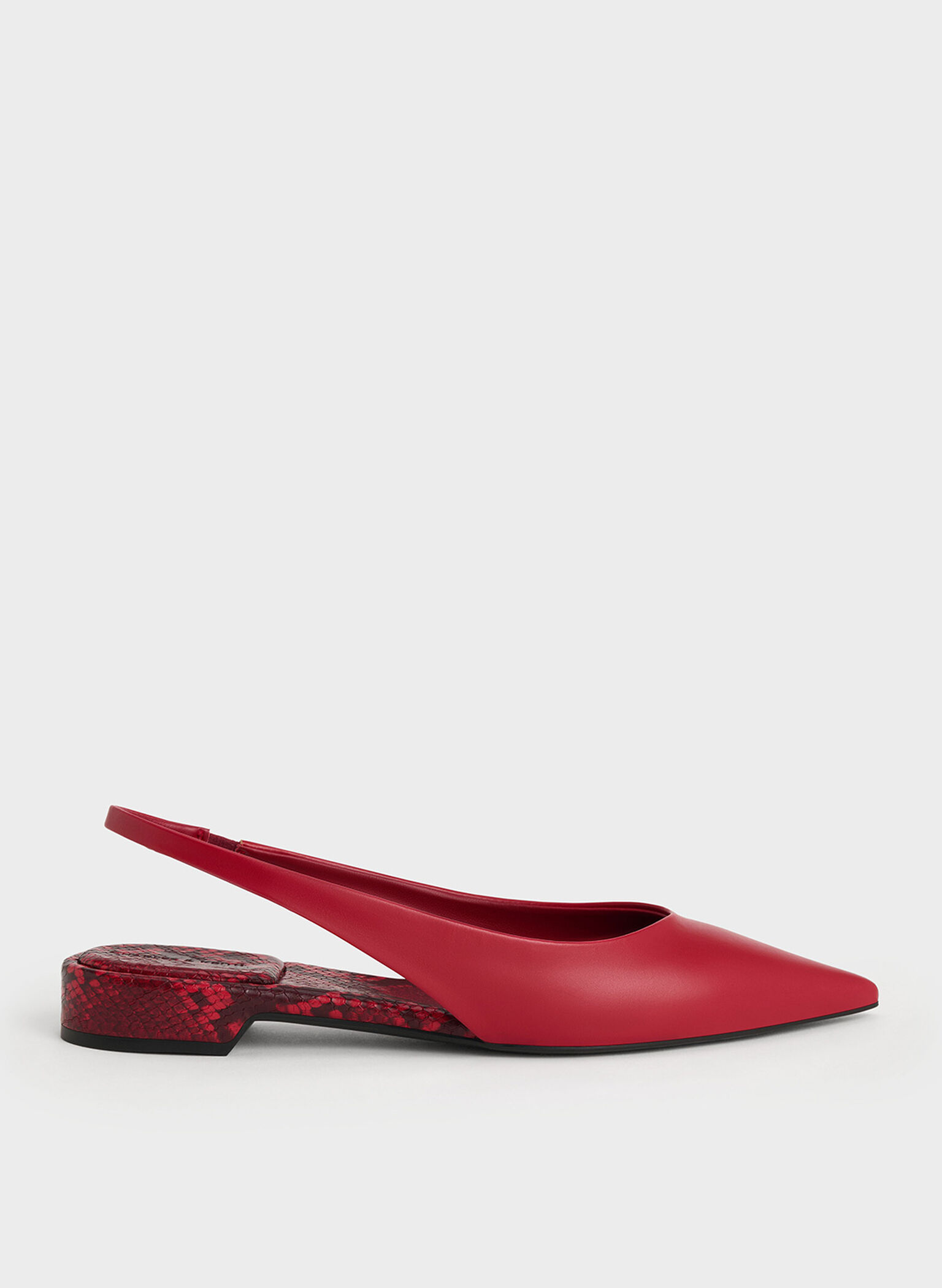 Pointed-Toe High-Vamp Slingback Flats, Red, hi-res